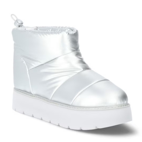 Portland Boot Company Women's Metallic Puffer Cozy Booties in Silver - Picture 1 of 13
